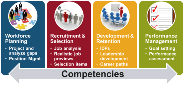 Complex graphic related to competency modeling; please contact news@fmpconsulting.com for more information