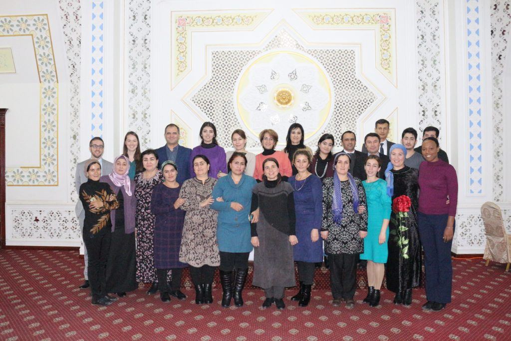 Autumn (bottom right) pictured during the EGRA pilot training in Tajikistan with individuals from the Ministry of Education